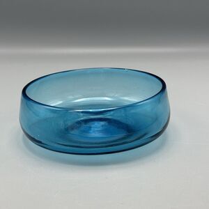 Vintage Unmarked Blue Hand Blown Glass Accent Trinket Candy Bowl Imperfections